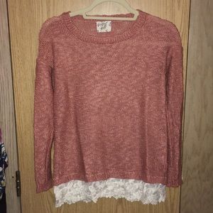 Dusty rose lace-trimmed sweater